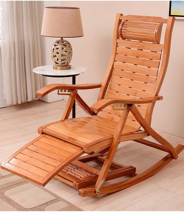 竹製ロッキングチェア 大人用 折りたたみ式リクライニングチェア